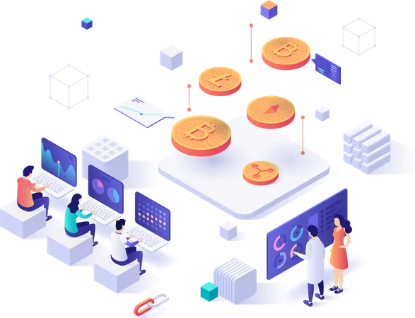 Cryptocurrency marketplace for exchange of Bitcoin and digital currencies Illustration
