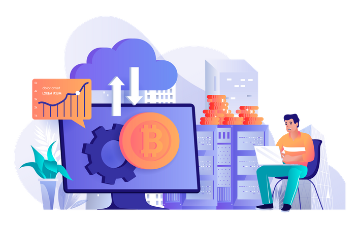 Cryptocurrency mining and trading Illustration