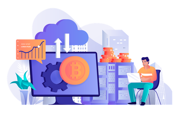 Cryptocurrency mining and trading  Illustration