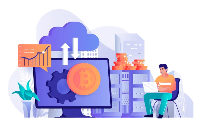 Cryptocurrency mining and trading  Illustration