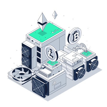 Cryptocurrency mining equipment and hardware  Illustration