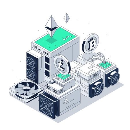 Cryptocurrency mining equipment and hardware  Illustration