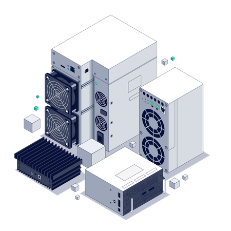 Cryptocurrency mining equipment  Illustration