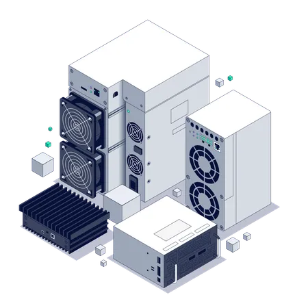 Cryptocurrency mining equipment  Illustration