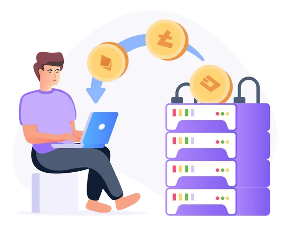 A Vector Of Cryptocurrency Server Flat Illustration 일러스트레이션