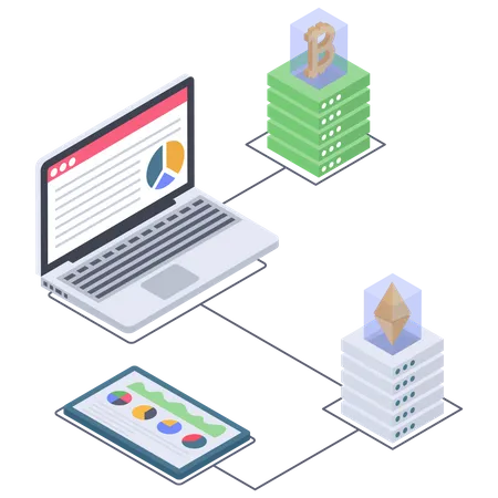 Cryptocurrency Server and Analytics Illustration