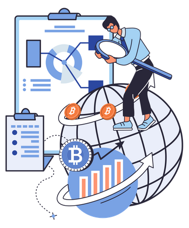 Cryptocurrency trader analyzing market Illustration