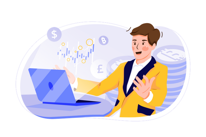 Cryptocurrency Traders checking Bitcoin Reports  Illustration