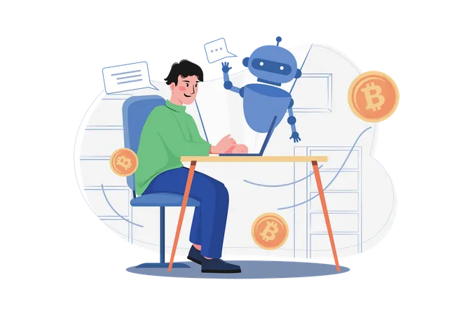 Cryptocurrency Trading Bot Illustration Concept On White Background Illustration