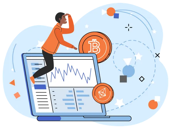 Stock Market Open Source Program Mining Program Cryptocurrency Rate Change Trading Platform For Exchanging Cryptocurrencies Digital Payment System Marketplace Income From Online Investment Illustration