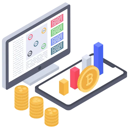 Cryptocurrency values and analytics Illustration