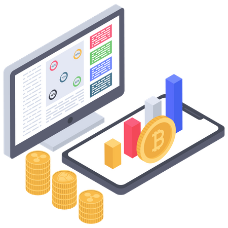 Cryptocurrency values and analytics  イラスト