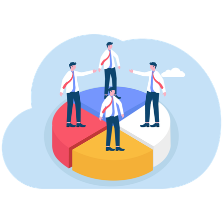 Cuatro hombres de negocios arreglando un gráfico circular  Illustration