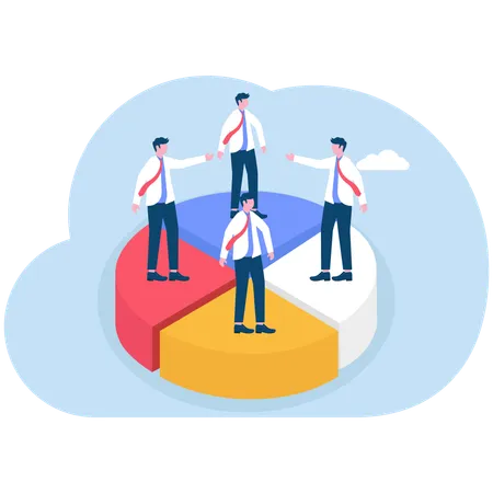 Cuatro hombres de negocios arreglando un gráfico circular  Illustration