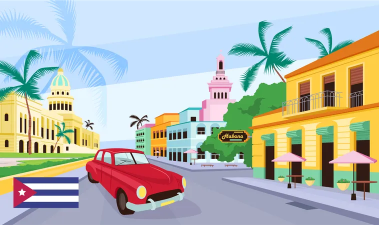 Cuban old street  Illustration