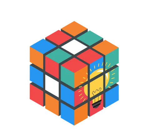 Cube Puzzle Solution Solving Problem Concept banner, vector concept design  Illustration