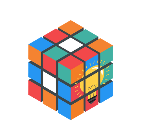 Solução de quebra-cabeça de cubo, resolução de problema, banner de conceito, design de conceito vetorial  Ilustração