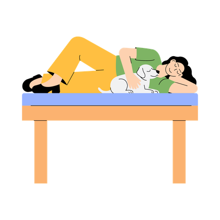 Cuddling dog on table  Illustration
