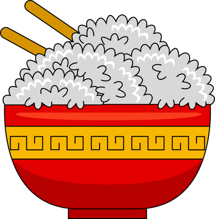 Cuenco de arroz con palillos  Ilustración