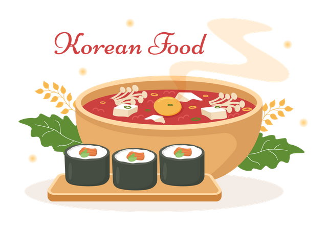 Plato de comida coreana  Ilustración