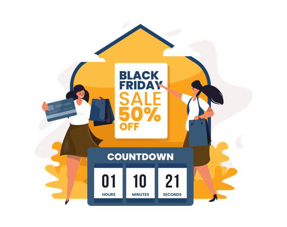 Cuenta regresiva de rebajas de compras del Black Friday  Ilustración