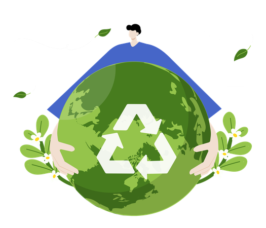 Cuidado ambiental sustentável com foco na reciclagem e consciência global  Ilustração