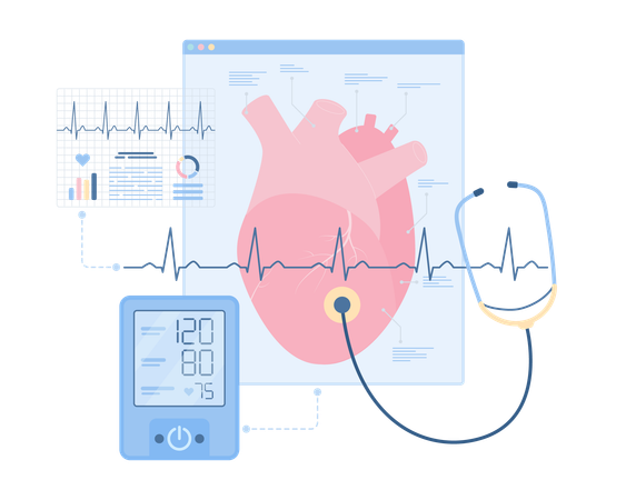 Cuidado cardiovascular y salud del corazón.  Ilustración