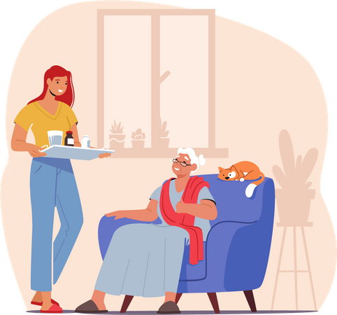 Cuidado de personas mayores  Ilustración