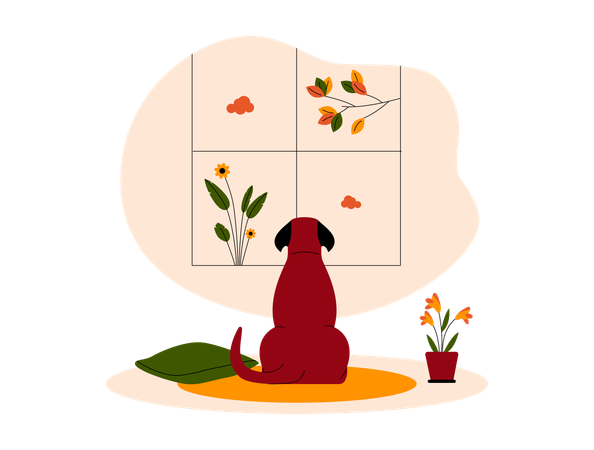 Perro sentado en casa  Ilustración