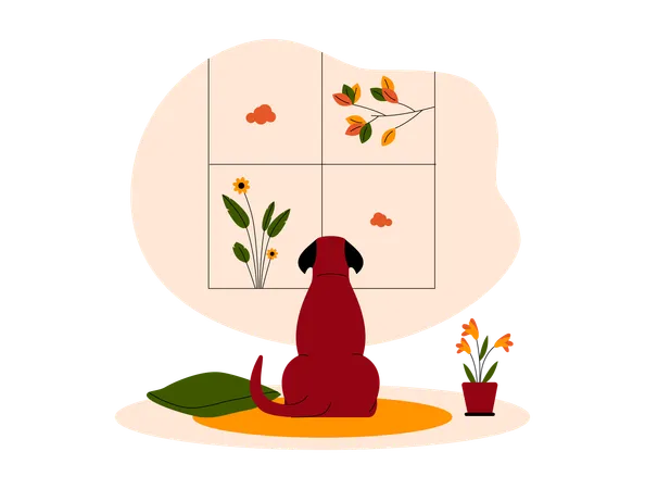 Perro sentado en casa  Ilustración