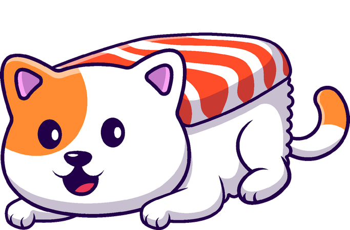 Gato sentado com sushi  Ilustração