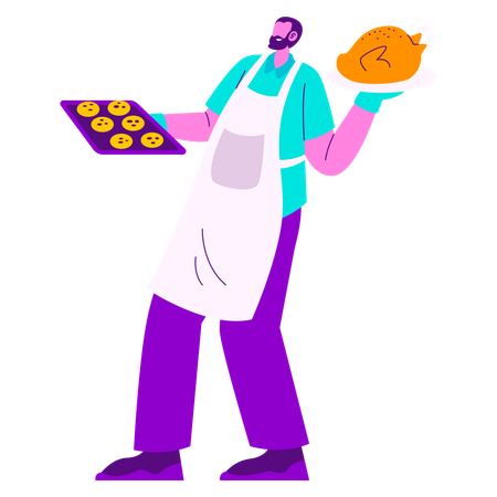 Préparez des biscuits de Thanksgiving et du poulet rôti  Illustration