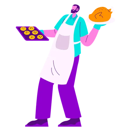 Préparez des biscuits de Thanksgiving et du poulet rôti  Illustration