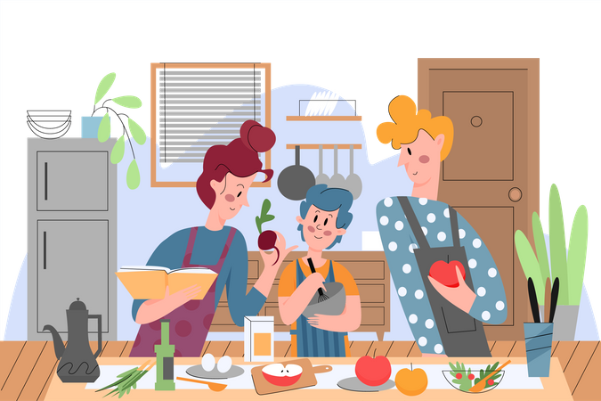 Cuisine familiale ensemble  Illustration