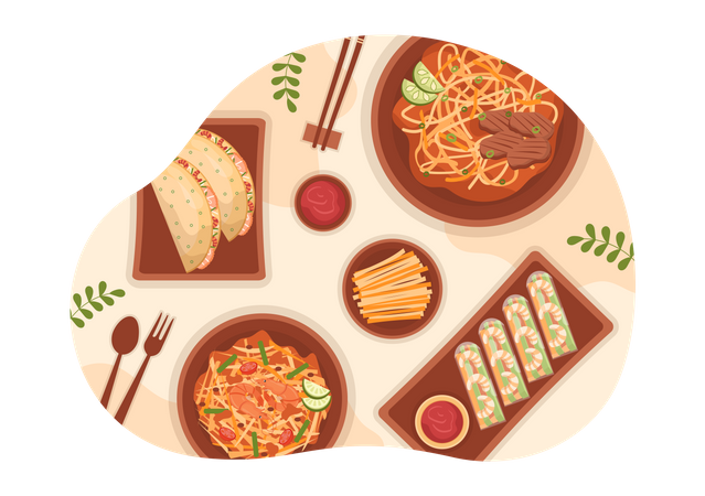 Cuisine vietnamienne délicieuse  Illustration