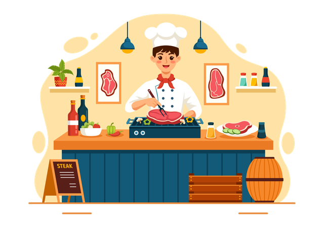 Cuisinier au Steakhouse  Illustration