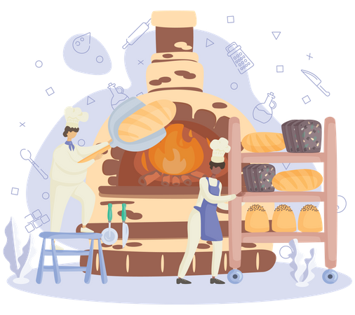 Cuisinier faisant du pain en boulangerie  Illustration