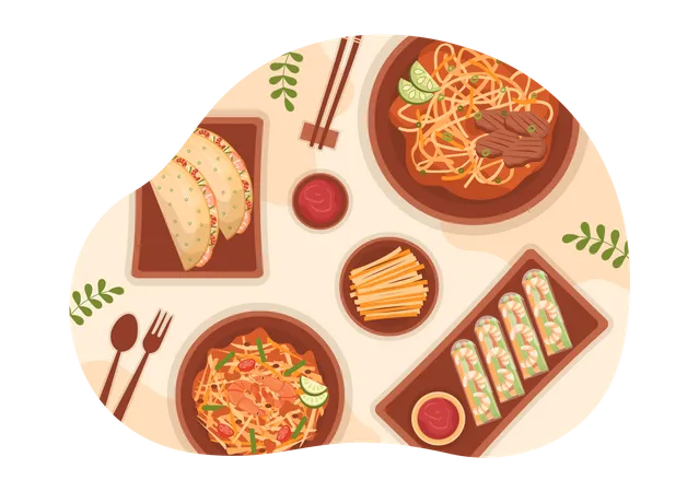 Culinária deliciosa vietnamita  Ilustração