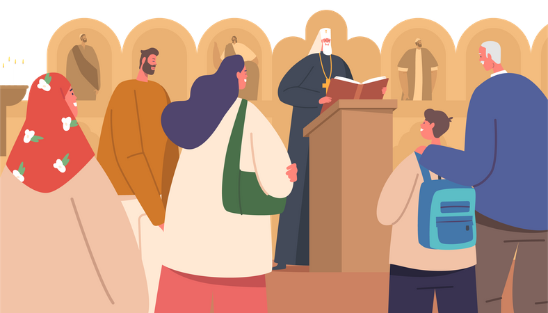 Culto litúrgico tradicional en la iglesia ortodoxa  Ilustración