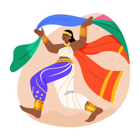 Cultural dance performed by woman on stage  Illustration