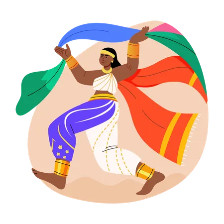 Cultural dance performed by woman on stage  Illustration