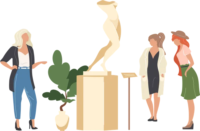 Cultural Museum Tourist Flat Color Vector Faceless Characters People Look At Human Body Sculpture Excursion In Art Gallery Isolated Cartoon Illustration For Web Graphic Design And Animation Illustration