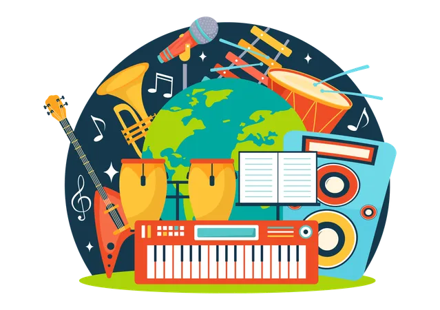 World Music Day Vector Illustration On 21 June With Various Musical Instruments And Notes In Flat Cartoon Background Design Illustration