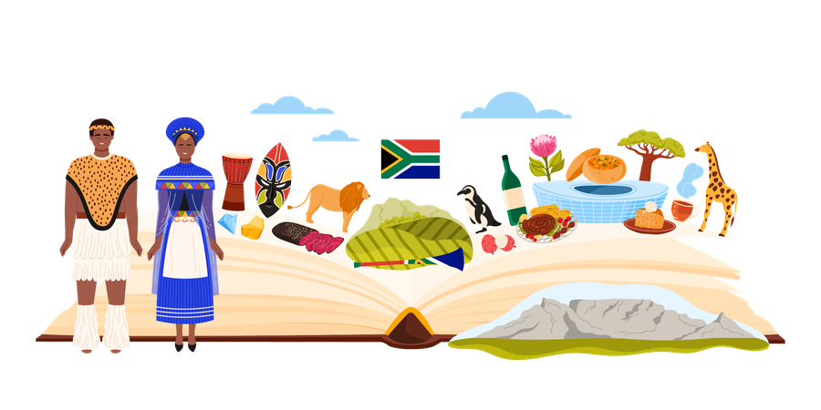 Culture elements and food of South Africa country  Illustration