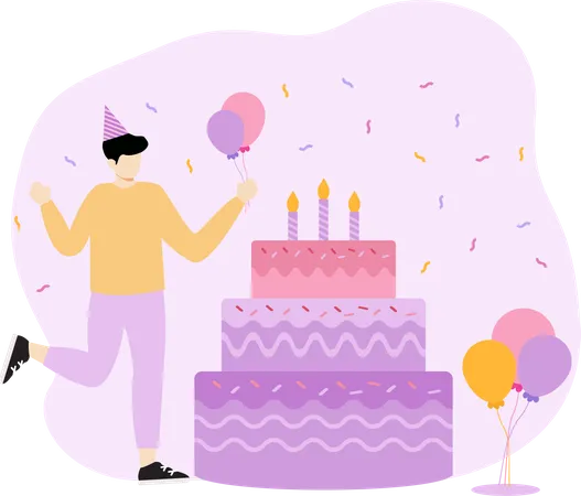 Cumpleañero celebra cumpleaños  Ilustración