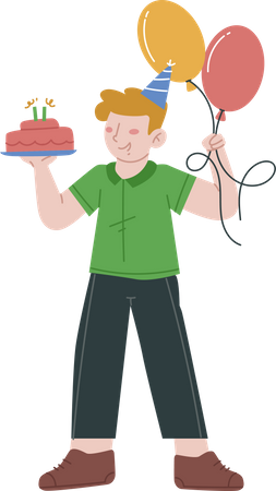 Cumpleañero sosteniendo pastel  Ilustración