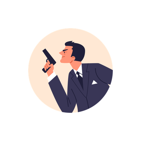Cunning man in suit holding gun  Illustration
