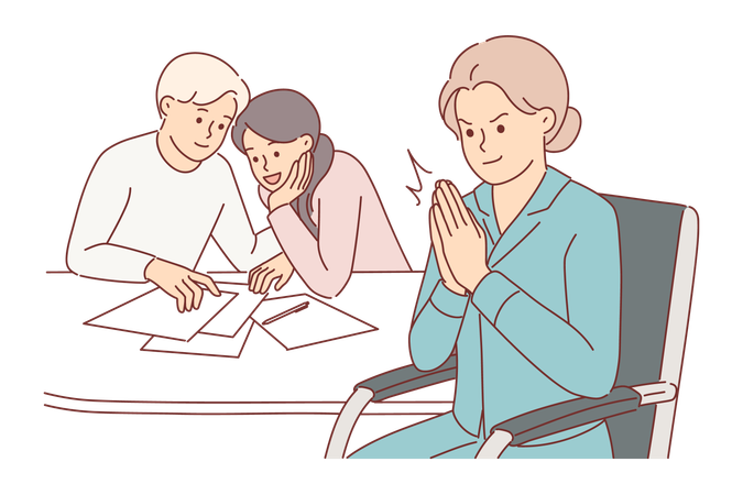 Cunning woman broker rubs palms and rejoices at completion of bad deal  イラスト