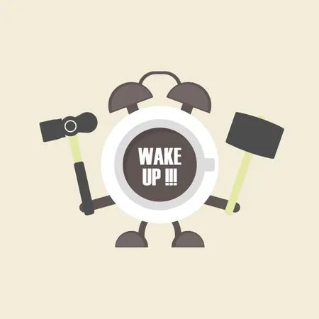 Cup Of Coffee In Alarm Clock Shape, Retro Style  Illustration