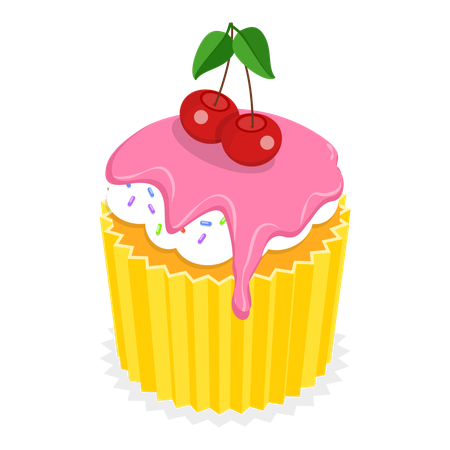 Cupcake aux fraises avec cerise sur le dessus  Illustration